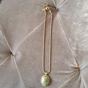 Brass and green “marble” stone necklace